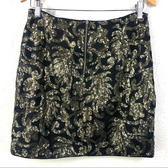 MIAMI Black & Gold Sequin Baroque Pattern Mini Skirt - Picture 6 of 11